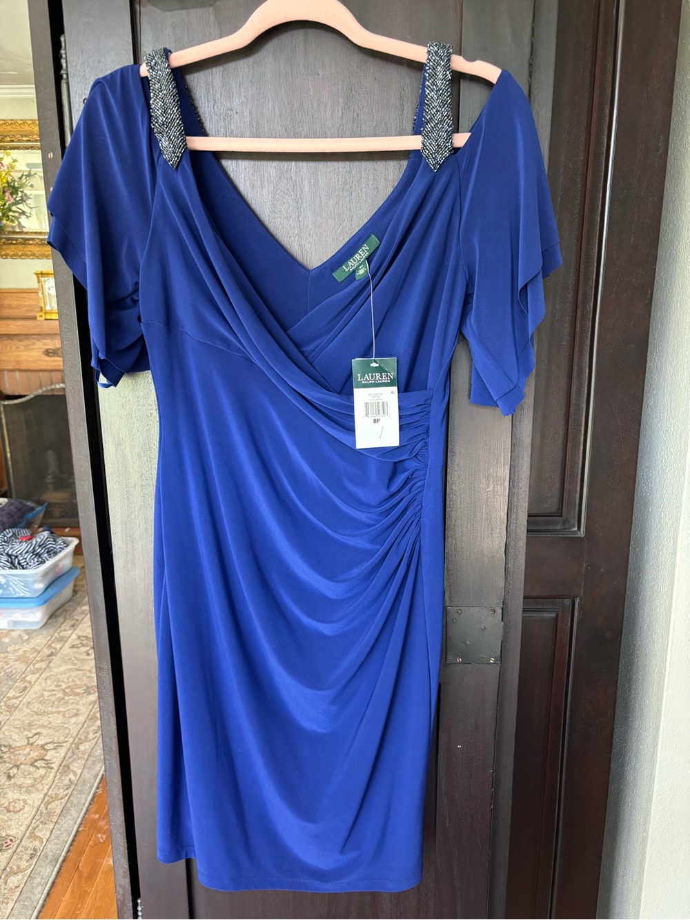 Ralph Lauren Royal Blue Beaded Strap Midi Dress